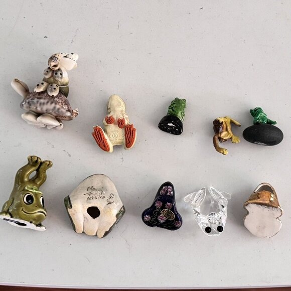 Vintage 12 Frog Figurines Set Neil, Mexico, Swarovski, Gold Gilt Toothpick, Russ - Picture 4 of 16